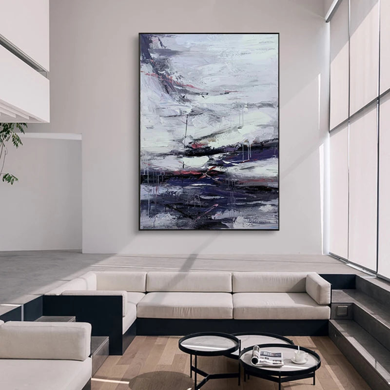 Extra Large Hand-painted Modern Oil Painting on Canvas Black and Purple Home Decoration Wall Art Can Be Customized Original