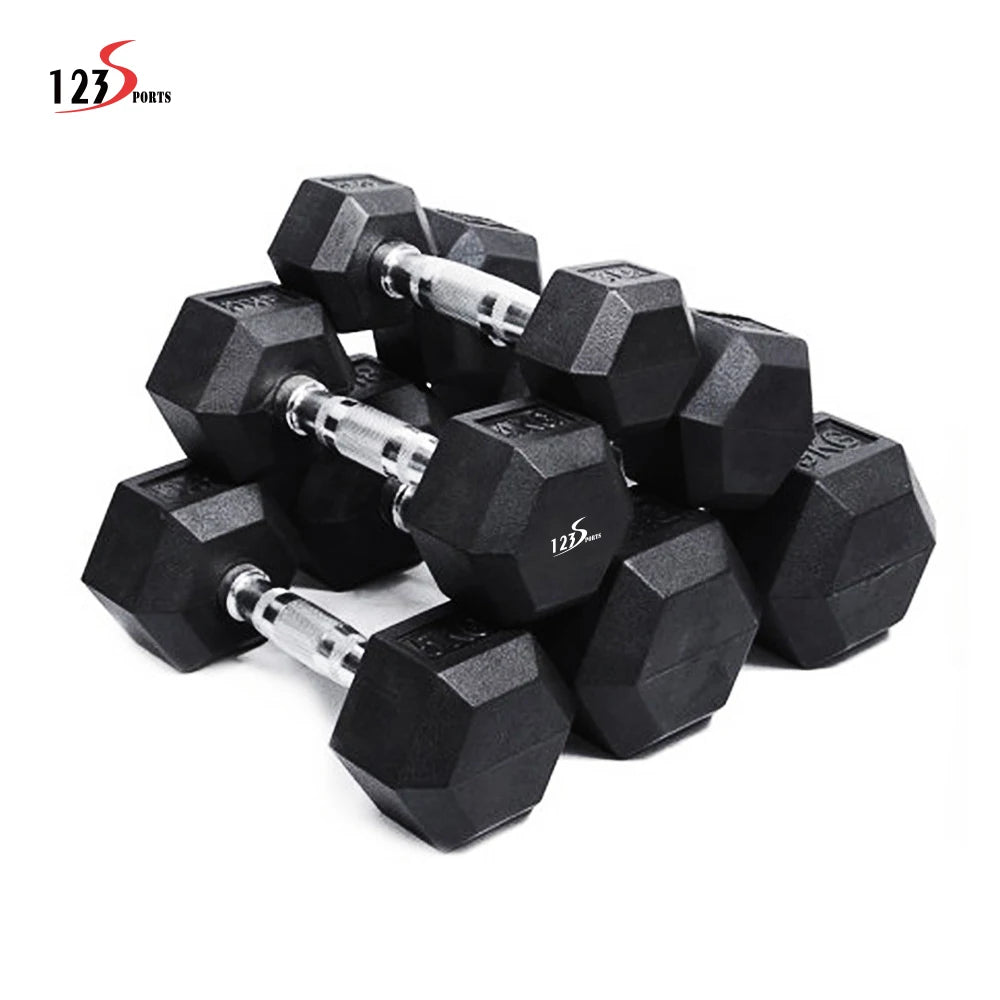 Home Gym Commercial Rubber Covered Hex Dumbbell Set Fitness Equipment Hexagon Plastic Cement Dumbbell for Men Fitness