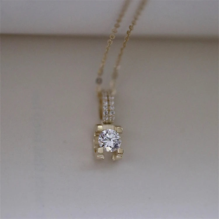 Sterling Silver Zircon Charm Trendy Designer Cubic Zirconia Elegant Pendant Necklace