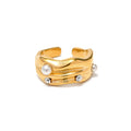 Geometric Pearl Zirconia Inlaid Opening Finger Rings 18k Gold Plated Stainless Steel Muti Layer Rings