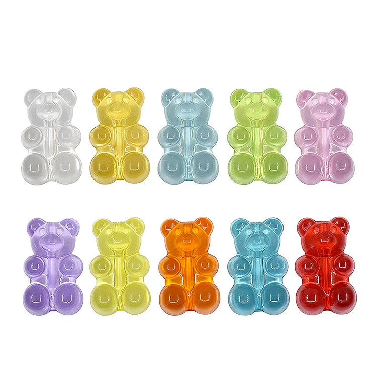 100pcs/bag Mixed Colors Clear Bear Charms Acrylic Plastic Beads for Jewelry Making DIY Children's Bracelet Necklace Accessories