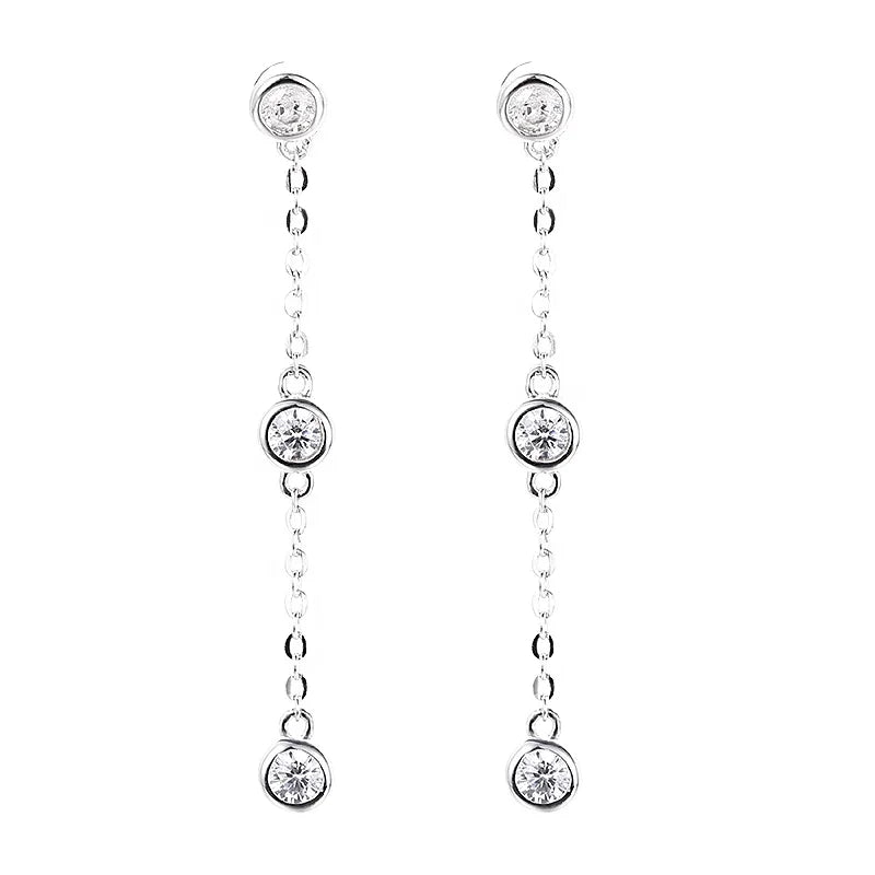 GRA Simple 925 Silver Rhodium Plated VVS Moissanite Diamond Long Chain Tassel Drop Earrings for Women Fine Jewelry