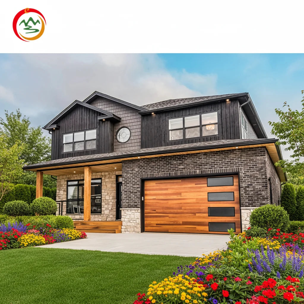 Europe America's Best Sale Customized Modern Automatic Electric Double Skin Wood Grain Overhead Steel Car Garage Doors for Home