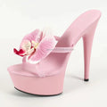 2025 Spring Fashion Open-Toe Thin Heels Light Weight Pink Flower Decoration Height Increasing Custom for Winter Outdoor Use
