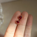 Fashion Gold Plated Pure 925 Sterling Silver Red Zircon Crystal Heart Shape Stud Earrings for Women Girls