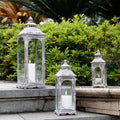 CretPath Set of 3 Vintage Candle Lanterns 10/14/19.5''H Decorative Outdoor Lantern Metal Candle Holder with Tempered Glass