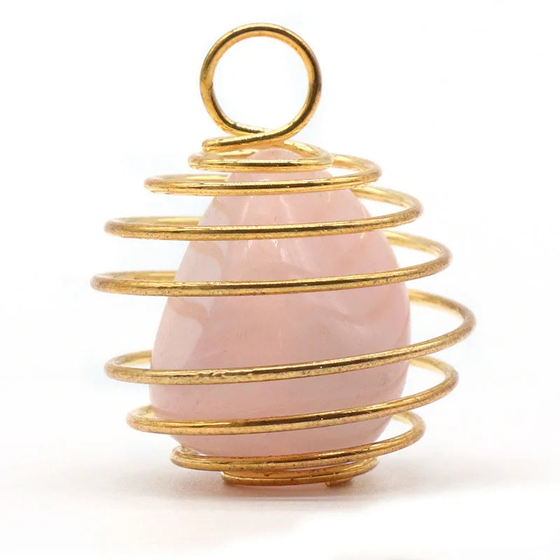 DIY Handmade Copper Wire Wrap Natural Rose Quartz Charm Women Jewelry Rich Tree of Life Moon Pendant Necklace Crystal Jewelry