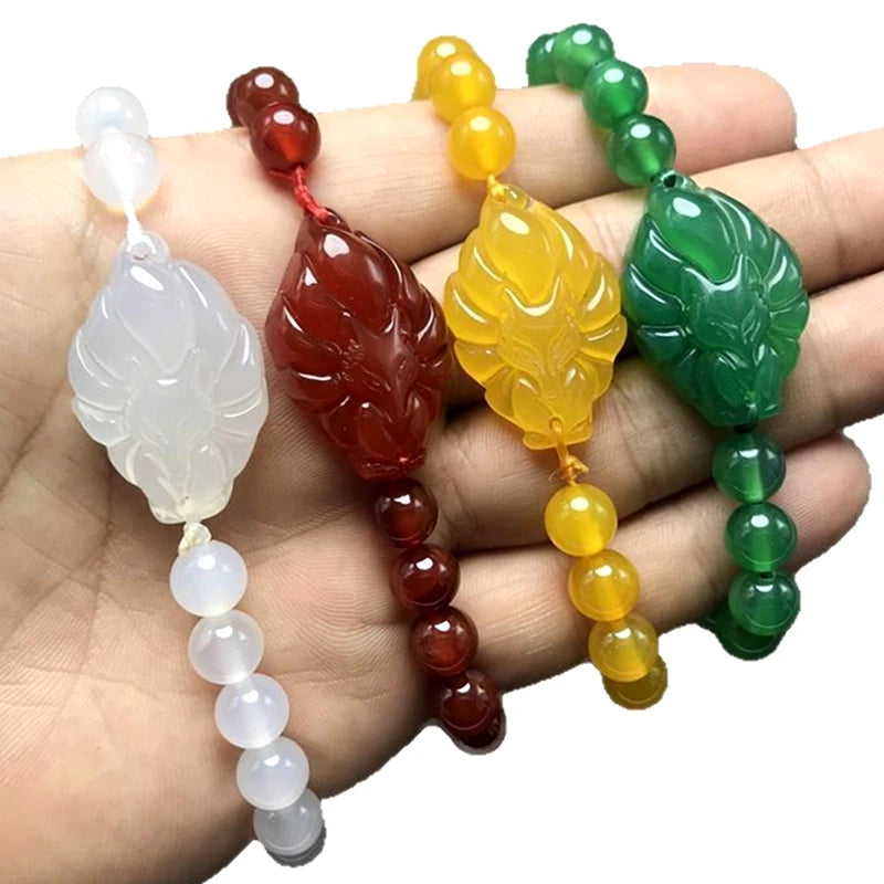 Wholesale Beautiful Multicolor 8m Beads Beaded Bracelet Jewelry Unique Red Green Agate Nine-tailed Fox Bracelet Gifts for Women