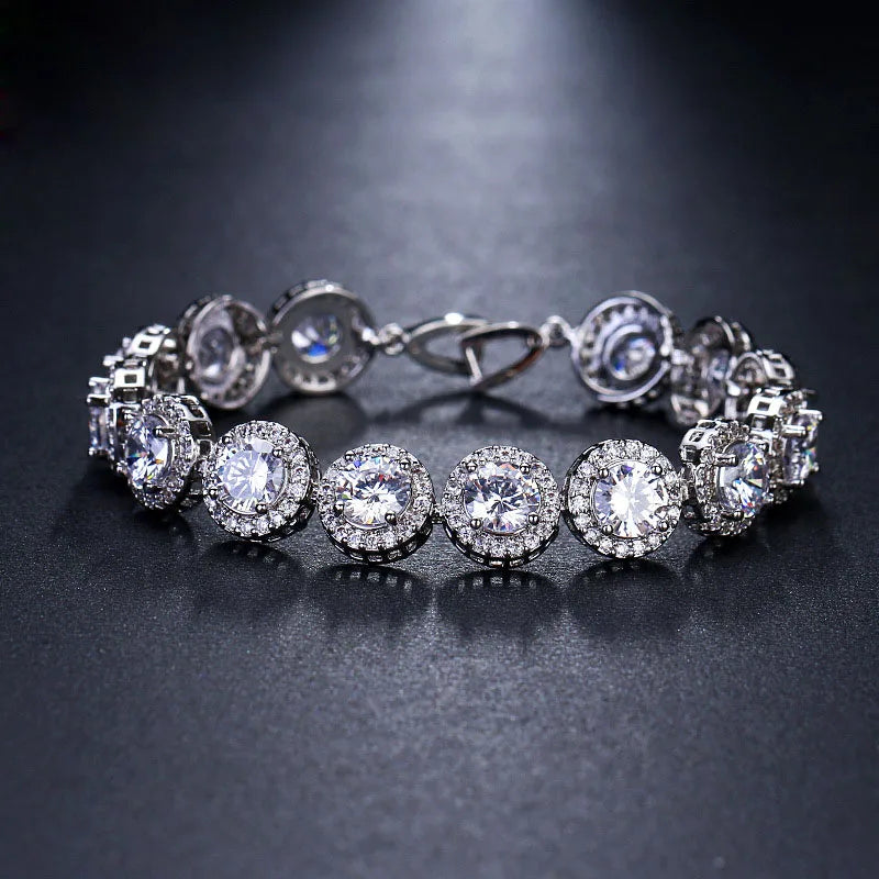 SLBRIDAL Sparkling Trendy Fashion Cubic Zirconia Bracelet Girls CZ Daily Bracelet Gift Wedding Bridal Bridesmaids Women Jewelry