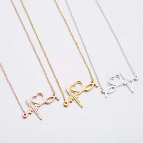 Doctor Nurse Gift Jewelry Creative Heart ECG Clavicle Chain Necklaces Stainless Steel Stethoscope Necklace Women Men