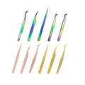 Wholesale Stainless Steel Eyelash Extensions Tweezers Rose Gold Rainbow Isolate Slanted Pointed Lash Extension Application