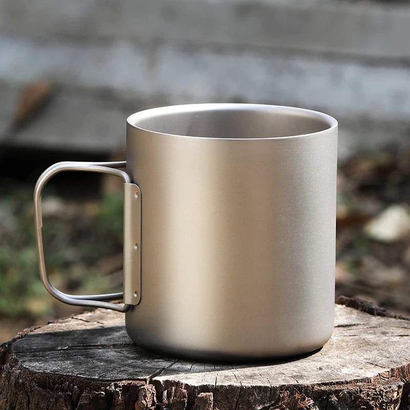 220/350/450/600ml Double-Walled Titanium Metal Water Cup Coffee Tea Mug for Home Outdoor Camping Hiking Backpacking Picnicking