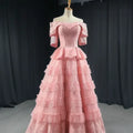 S0208G New Fashion off Shoulder Short Sleeve Wood Ear Laminated Waist a Big Elegant Gowns for Women Evening Dresses