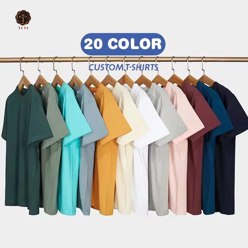 Wholesale Heavyweight 300 Gsm 100% Cotton Blank Oversize Black White Tshirts With Custom logo Embroidery DTG Printed for Men