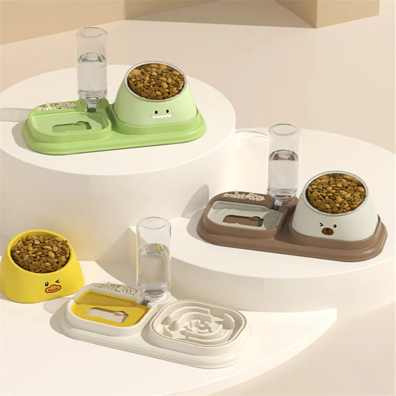 Multiple Styles Cat Feeder Water Dispenser Pet Slow Food Bowl Automatic Water Bottles Pet Stainless Steel Cat Bowl
