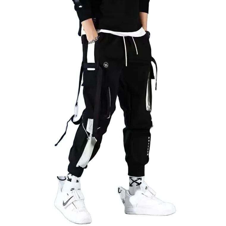 Men Spring Wholesale Overalls for Men Tape Loose Binding Cargo Long Pants Trousers Pockets Strap Casual Men's Casual Pants