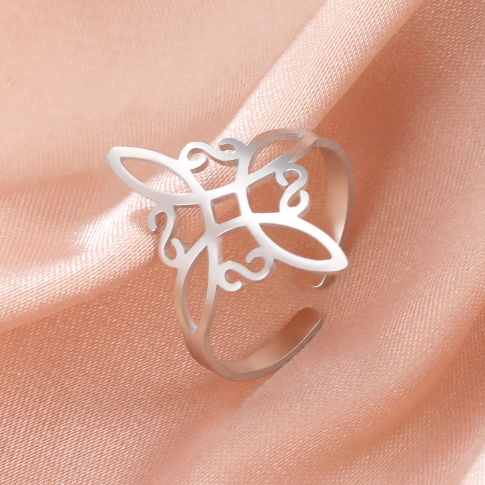 Women's Stainless Steel Adjustable Rings Celtics Knot Titanium Steel Wiccan Witches Knot Good Luck Protection Amulet Engagement