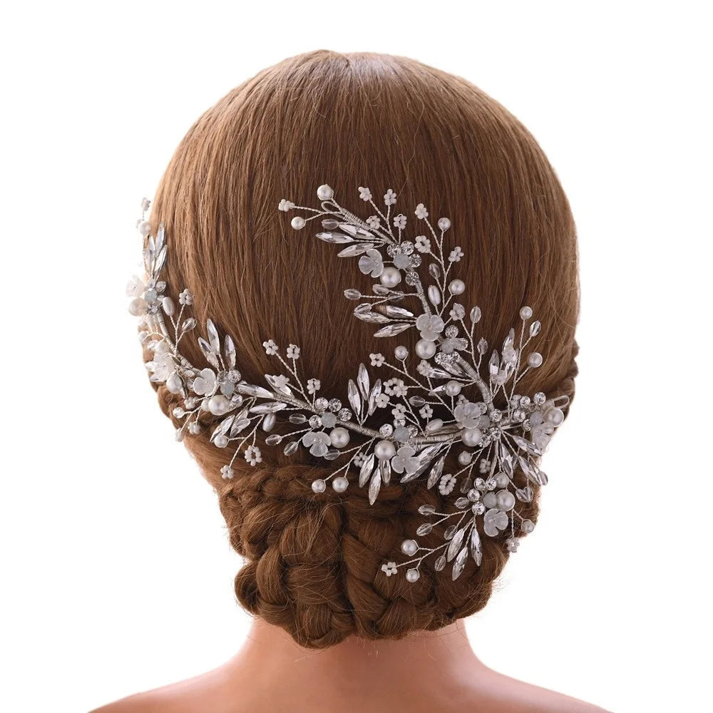 Elegant Handmade Beaded Pearl Tiaras Bridal Velvet Diamond PU Head Vine Wedding Hair Accessories Handmade Beaded Pearl Tiaras