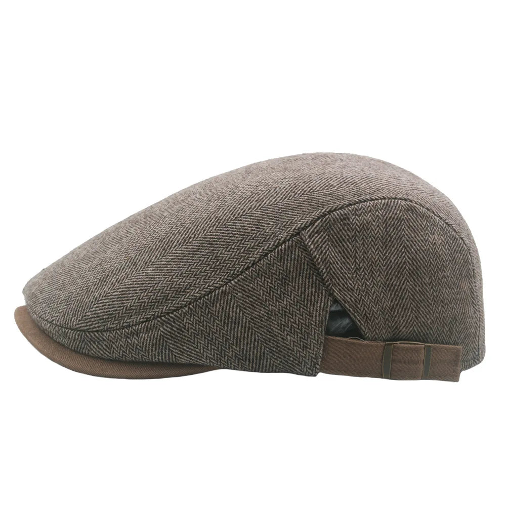 New Classic Striped Herringbone Flat Top Ivy Cap Fleece Lining Fashion Warm Beret Winter Hats