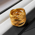 Fashion Simple Multi-layer Brass Plating 18k Gold Matte Wide Ring for Women Custom Jewelry Gift