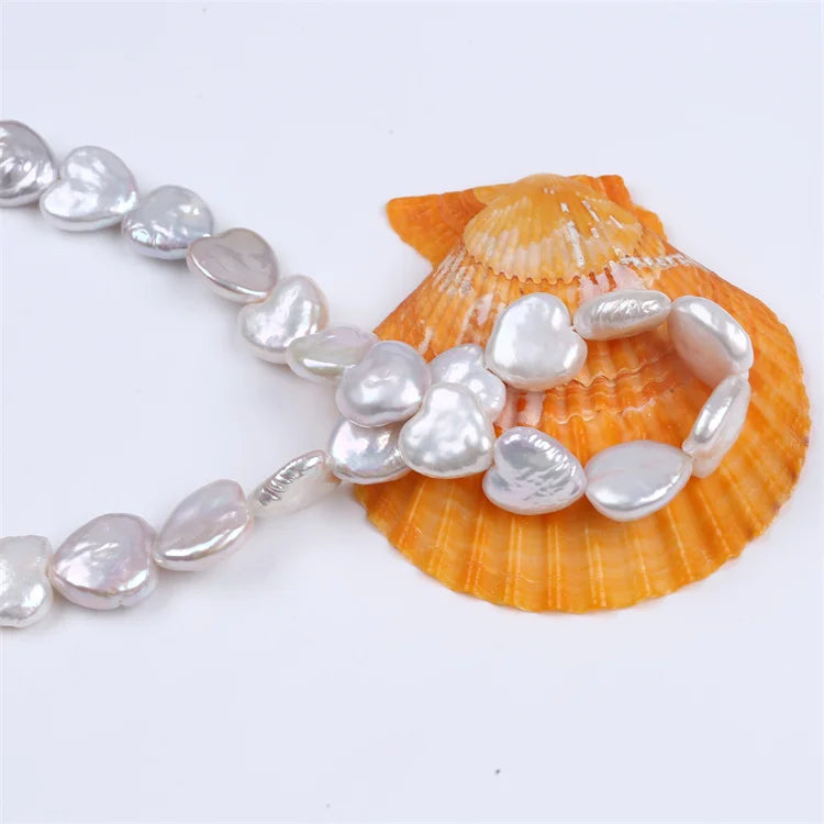 Zhuji Fashion 11-15mm Straight Hole Heart Shape Freshwater Natural Pearl Necklace for Women