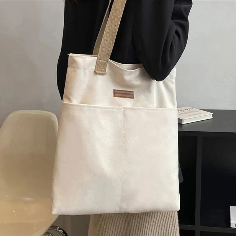 Women's Tote Bag Canvas Sewing Thread Large Capacity Advanced Sense Handbag