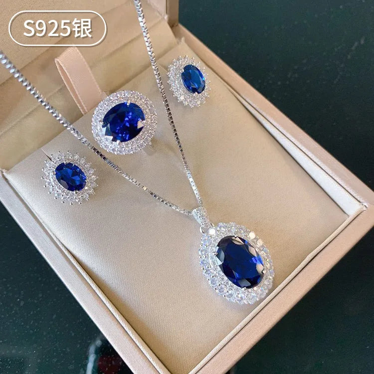 AKICE Jewelry S925 Sterling Silver Zircon Teardrop Set Rhodium Plated Elegant Rings Earrings Necklace Women's Anniversary Gift