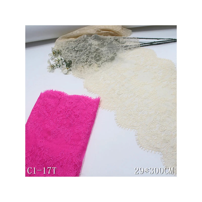 Garment Accessories Lace Inelastic French Chantilly Lace Fabric 30CM Super Soft Beige Eyelash Flower Lace Trim for Women Dress