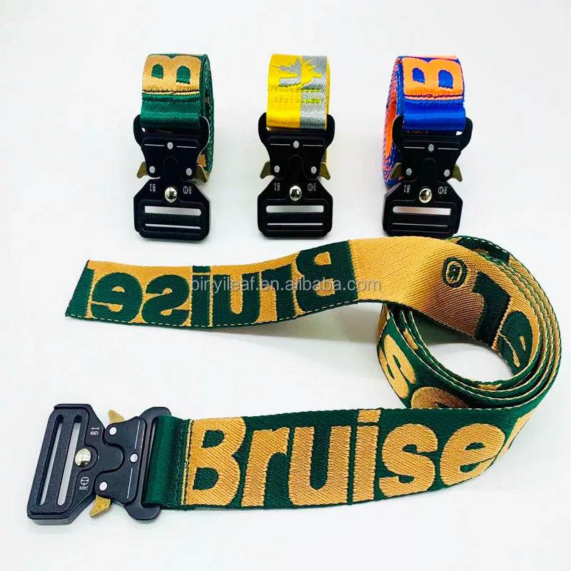 Customized Logo Fashion Metal Buckle Outdoor Sports Waist Belt Nylon Tactical Belts Jacquard Woven Casual Webbing Belt for Mens MegaBDM