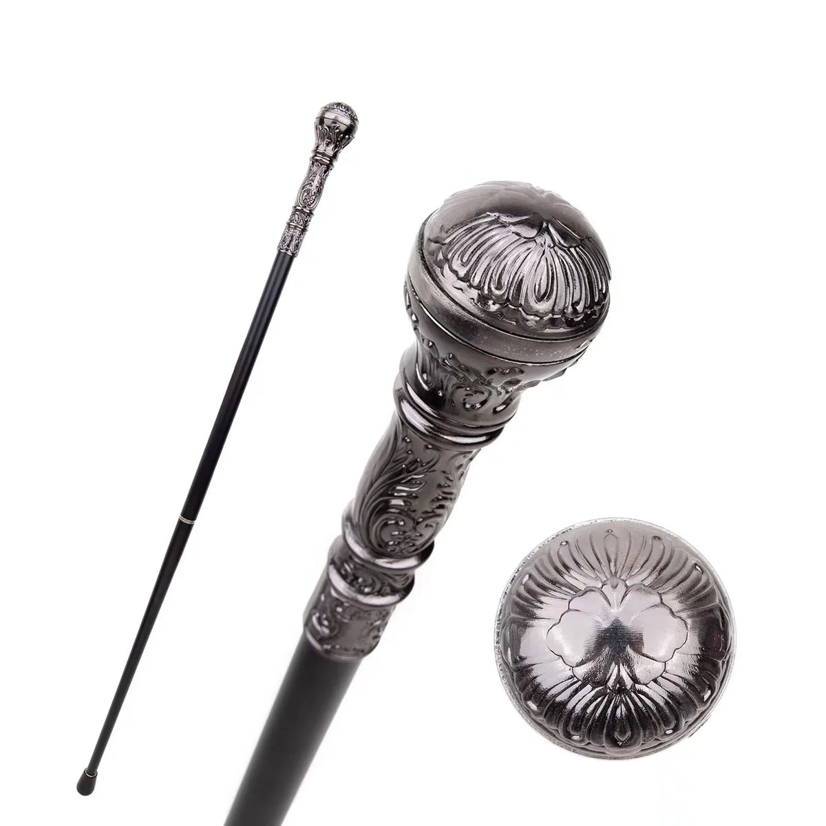 Silver Luxury Round Handle Walking Stick with Hidden Plate Self Defense Fashion Cane Plate Cosplay Crosier Stick 93cm