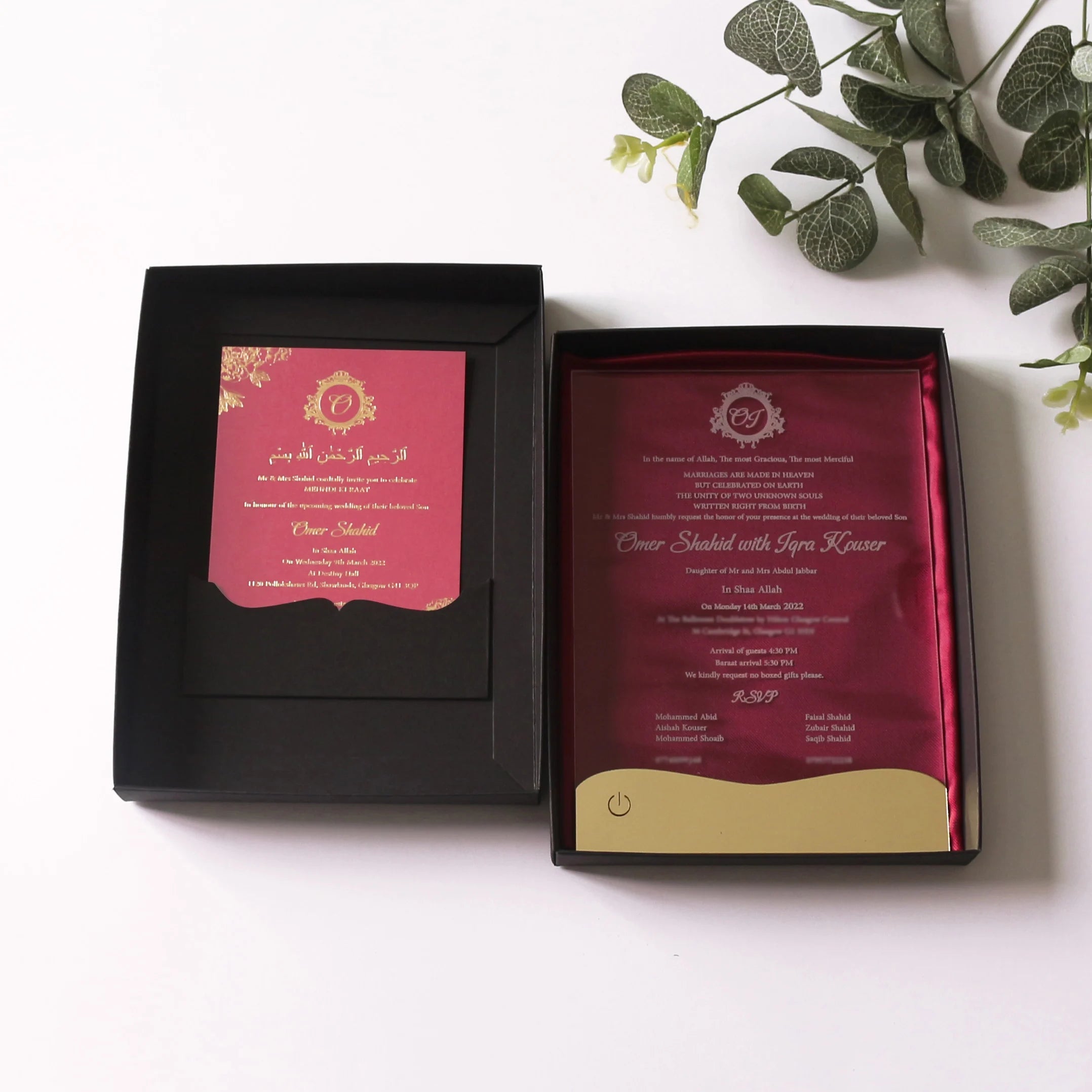 Hot Sale Luxury LED Clear Acrylic RSVP Cards Fairy Style Music Paper Birthday Wedding Invitations with Mirror Base Invitations