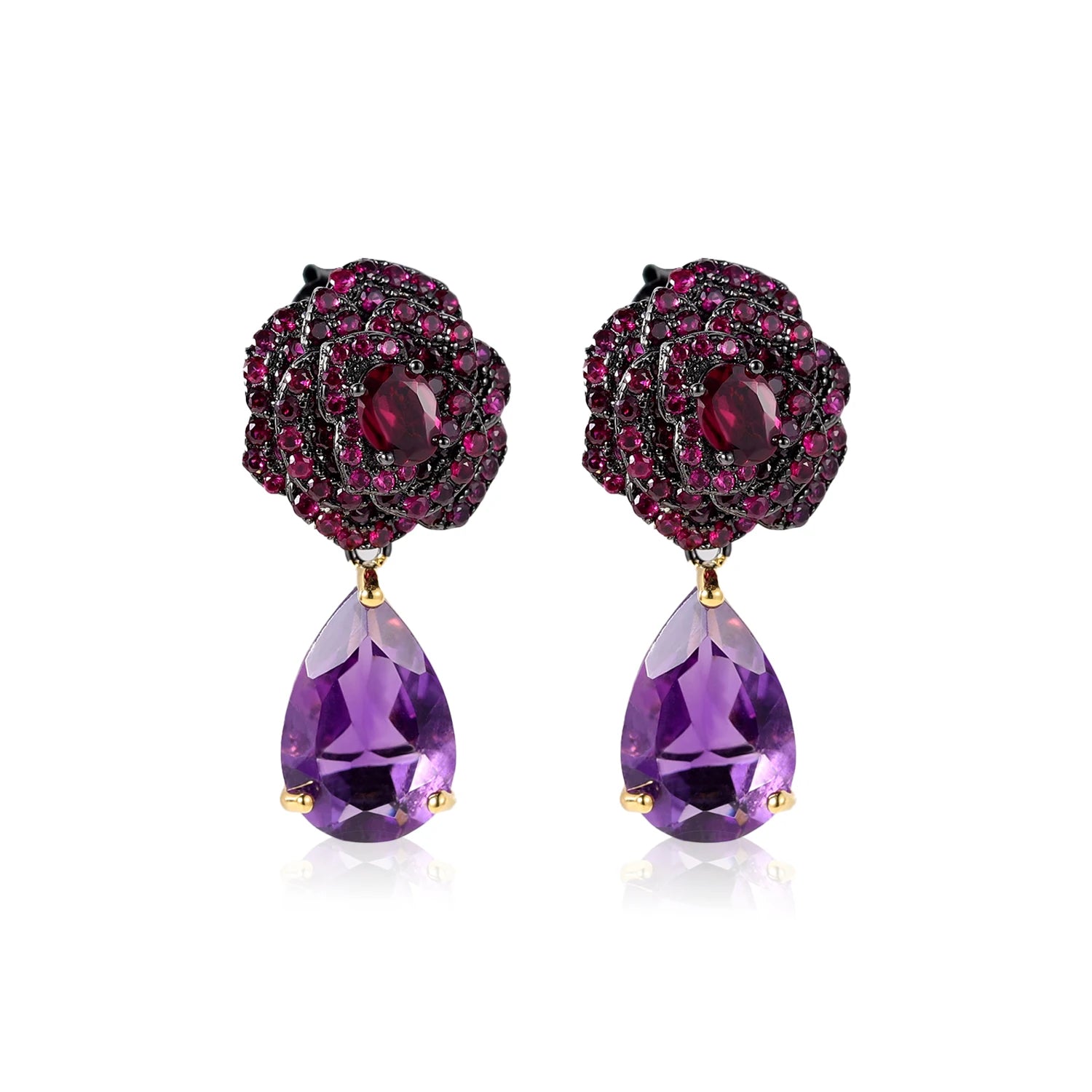 C7630 Abiding Fine Jewelry Factory Wholesale Flower Cluster Natural Amethyst Personalized Jewellery Custom Jewelry Earrings