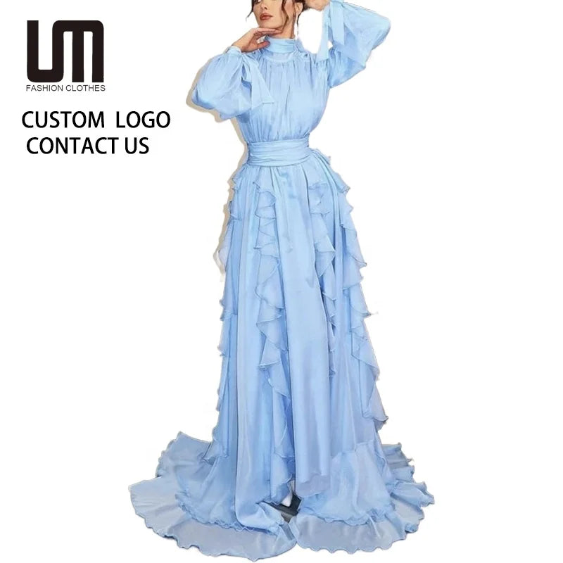 Women's Elegant Turtleneck Dress - Long Sleeve High Waist Ruffles Solid Color Chic Party Dress (New Fashion 2025)