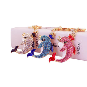 Factory Euramerican Rhinestone Animal Dolphin 3D Metal Key Chains Creativity Car Bag Charm Pendant Crystal Dolphin Keychain