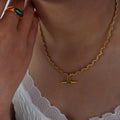 2024 Lasted Model 18K Gold Plated Real Stone Jade Jewelry Stainless Steel Wave Chain Choker Pendant Necklace
