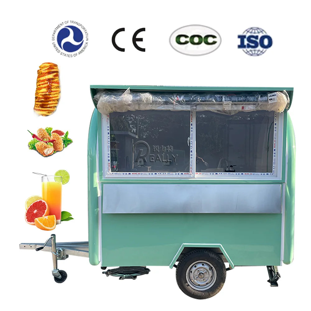 Customized Mobile Fast Food Trailer Ice Snack Vending Cart Customized Food Truck Trailer With Full Kitchen Equipments