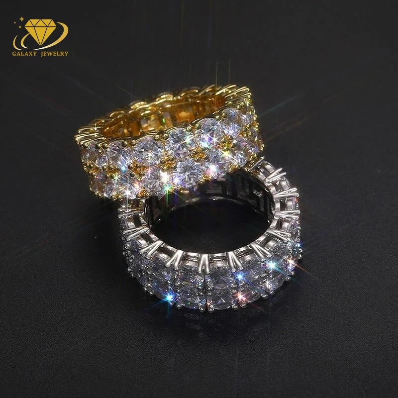 Iced Out Ring Hiphop Moissanite Rings 3mm S925 Tennis Two Rows Solitaire Couples Iced Out Diamond Ring Luxury Brand Jewelry