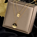 Wholesale Waterproof Stainless Steel Women Small Square Double Layered Necklace Goodluck Letter Necklace