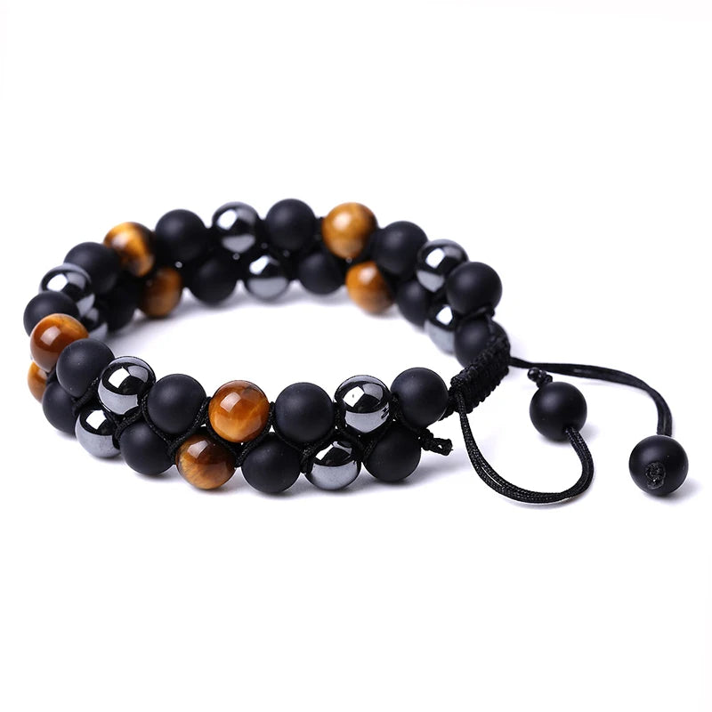Handmade Adjustable 6/8/10mm Triple Protection Tiger's Eye & Hematite & Black Obsidian Bracelet