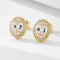 Wholesale 925 Sterling Silver 14K Gold Plated Oval CZ Zircon Geometric Statement Pattern Temperament Halo Engagement Earrings