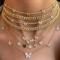 G2 Jewelry Dainty 18k Gold Plated Brass Link Zircon Pendant Women Chain Collar Butterfly Necklace