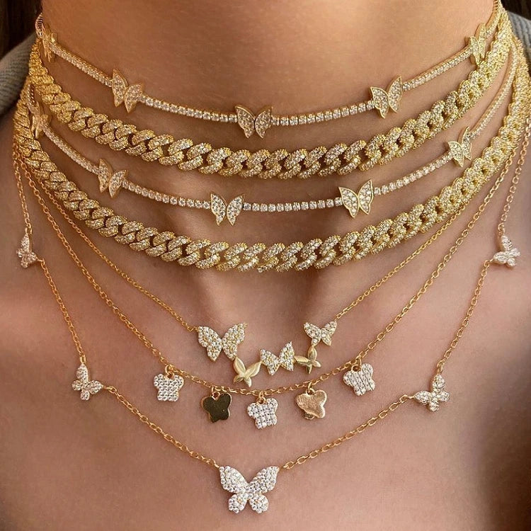 G2 Jewelry Dainty 18k Gold Plated Brass Link Zircon Pendant Women Chain Collar Butterfly Necklace