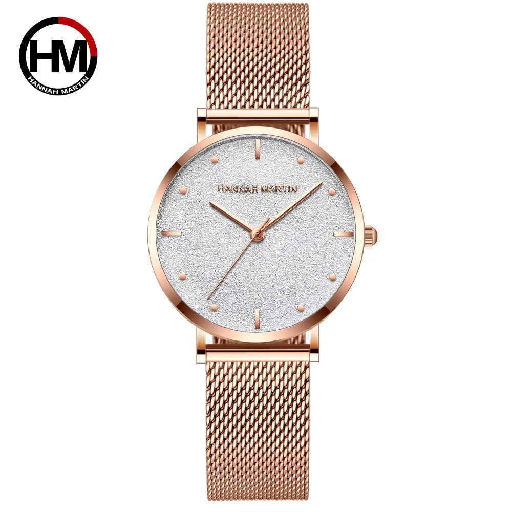 Hannah Martin Original Minimalist Rose Gold Steel Band Watch Elegant Luxury Waterproof Wristwatch Lady Business Style Wholesale MegaBDM