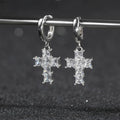 RINNTIN LZE13 Women's Fine Fashion Silver 925 Crucifix Shape Drop Earrings Small Hoop New Trendy Cross Jewelry for Parties