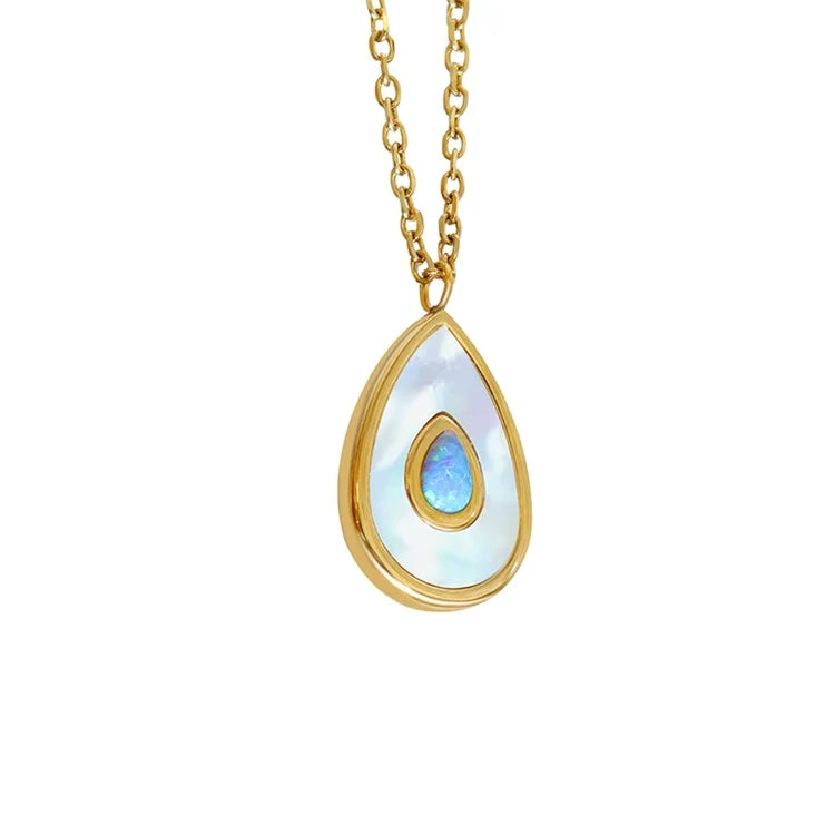 New Release Minimalist Jewelry Korean Style Nontarnish Shell Inset Drop Shaped Pendant Stainless Steel Necklaces