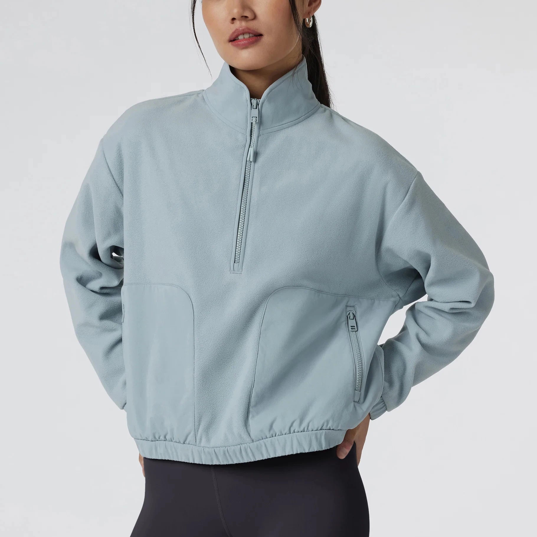 Hot Selling Women's Half Zip Stand Collar Wind Resistant Hoodies With Zip Hand Pockets