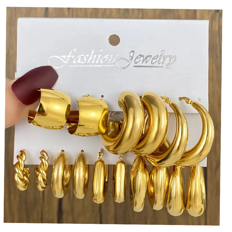 VKME Fashion 18k Gold Plated Stainless Steel Chunky Hoop Earring for Women Gift