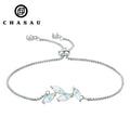 Hot Sell Trendy 925 Sterling Silver Marquise Cut Opal Ladies Delicate Leaf Adjustable Bracelet