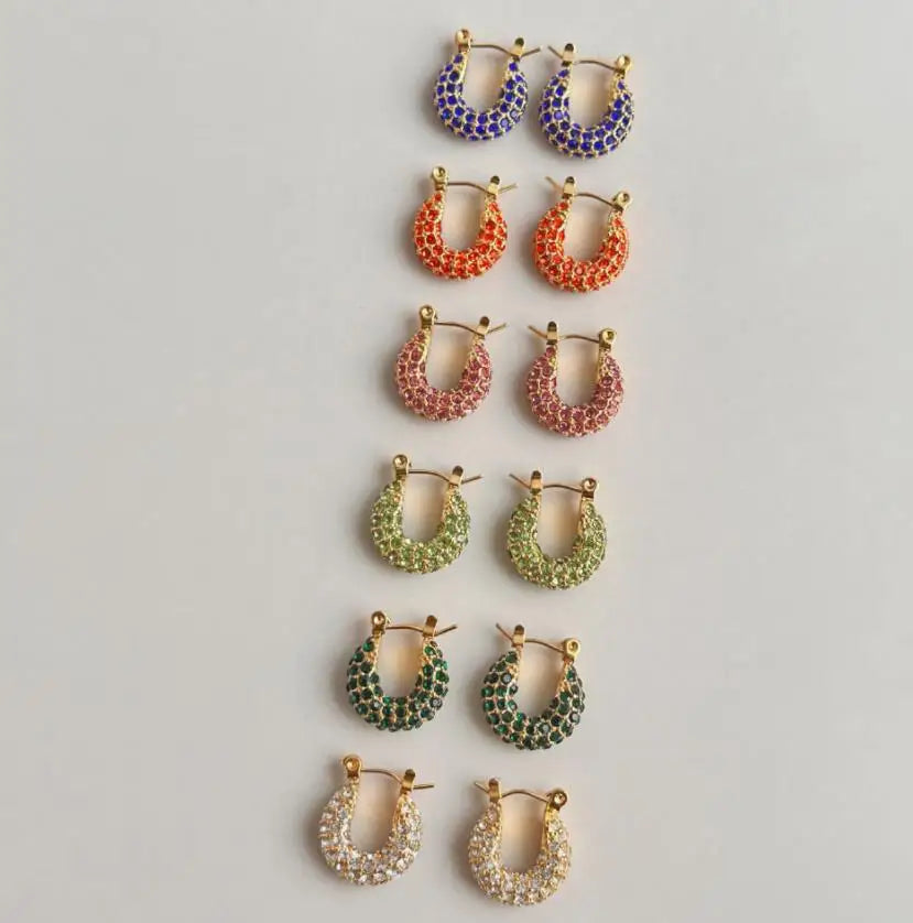 Custom Statement Luxury Sparkle 18K Gold PVD Plated Shiny Party Micro Pave Stainless Steel Hoop Earring Non Tarnish & Waterproof