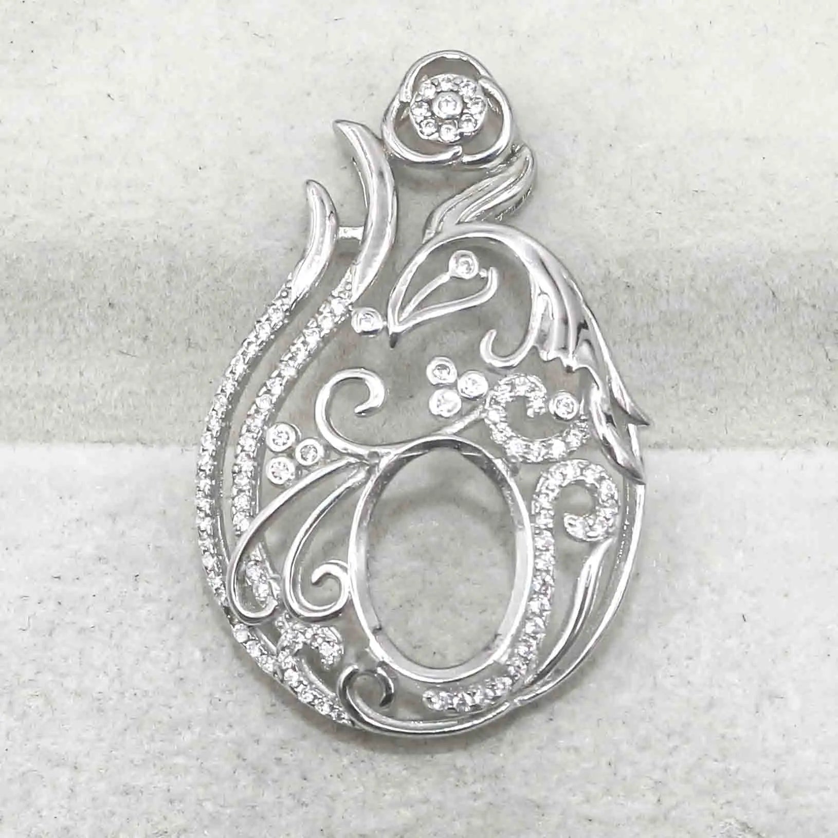 Sterling Silver 10*14mm Semi Mount Pendant Empty Frame Blank Support Setting S925 Base Holder Without Center Stone for DIY Inlay